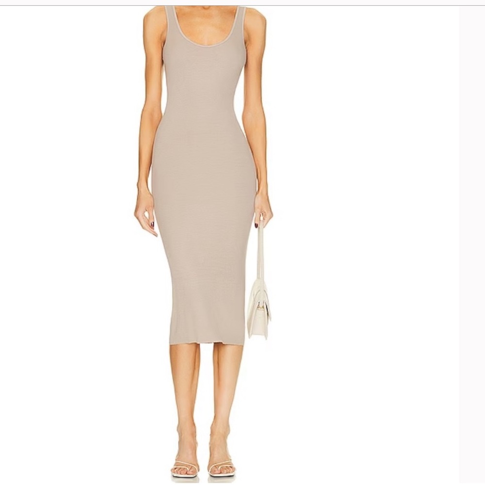 Enza Costa Silk Tank Midi Dress in Sand size small